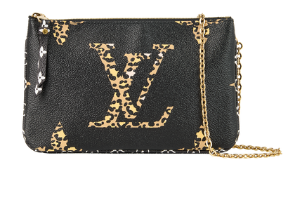Jungle Double Zip Pochette, &pound;1,200, Handbags, Black, Leather, Front view